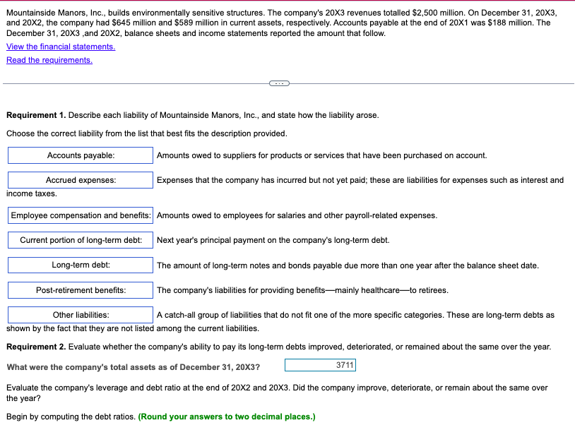 please help asap!! and please complete the whole question Mountainside Manors, Inc.,