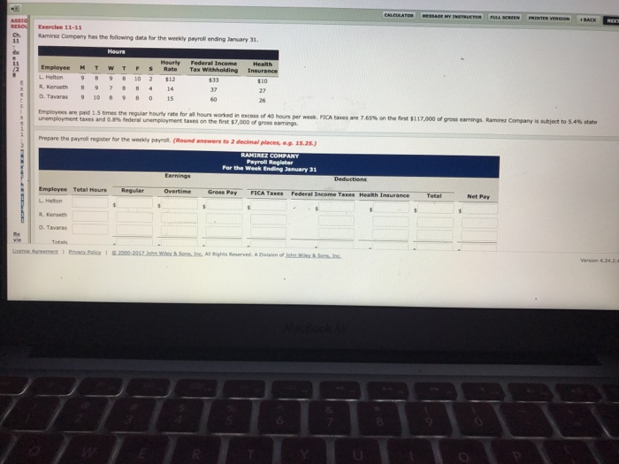  BACK Exercise 11-11 Ramirez Company has the following data for the