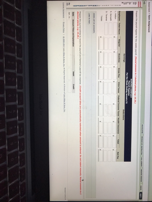 weekly payroll ending January 31 Hourly Federal Income Health Employee M TWTF