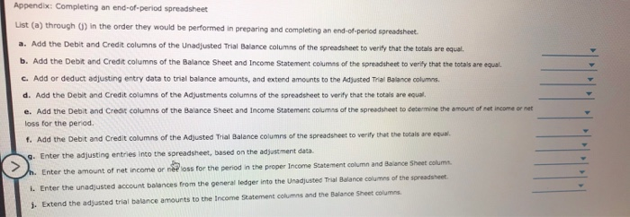  Appendix: Completing an end-of-period spreadsheet ust (a) through) in the order