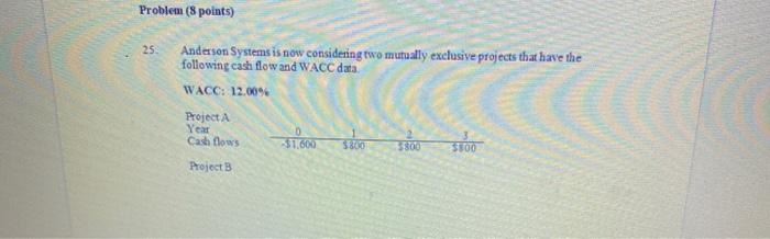  Problem (8 points) 25 Anderson Systems is now considering two mutually