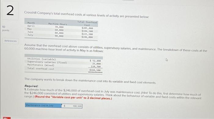  2. Using the high-low method, estimate a cost formula for maintenance.