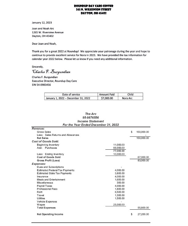 Arcs' federal income tax return in good form, signing the return as