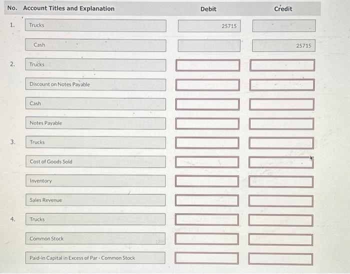 to customers, the company purchases four new trucks on April 1, 2025.