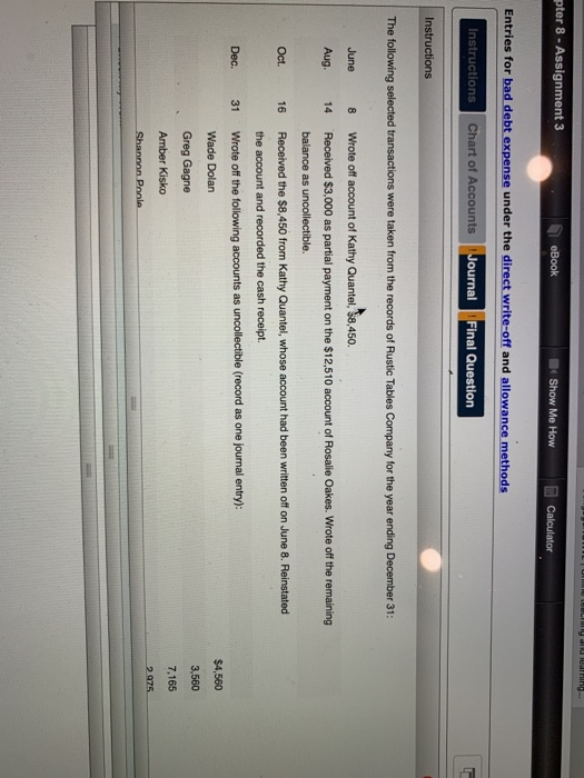  pter 8 - Assignment 3 eBook Show Me How Calculator Entries