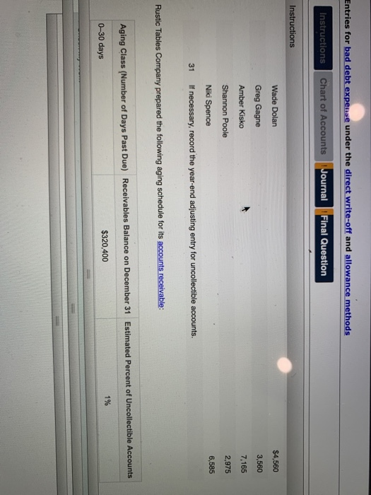 for bad debt expense under the direct write-off and allowance methods Instructions