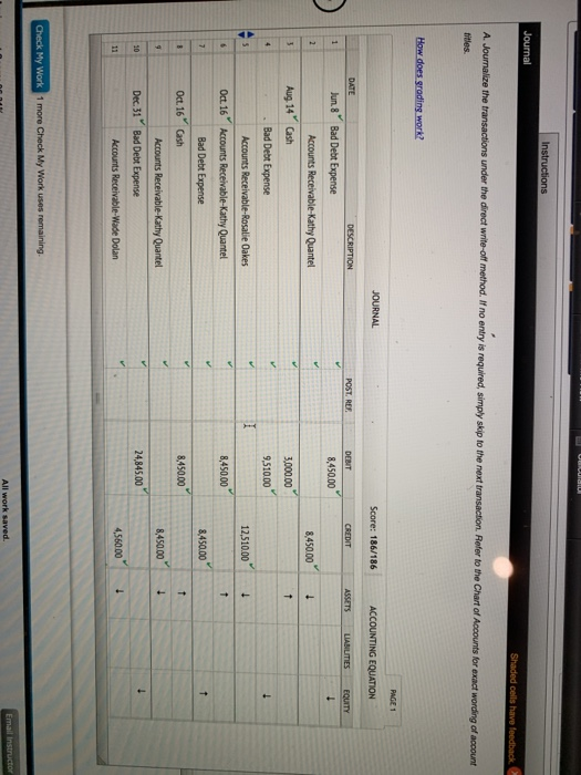 December 31: June 8 Aug 14 Oct. 16 Wrote off account of