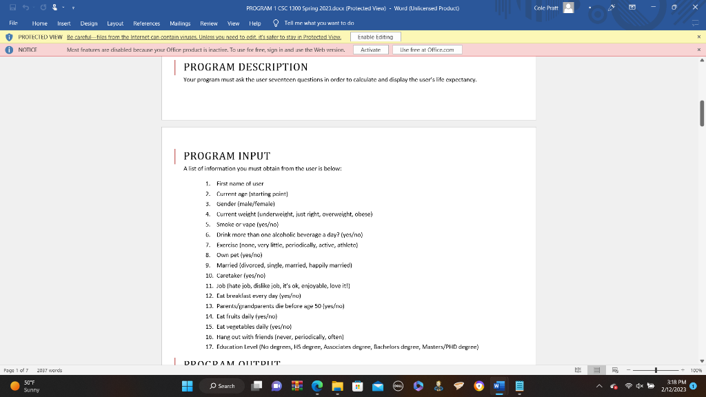 This needs to be in C++ PROGRAM DESCRIPTION Your program must ask