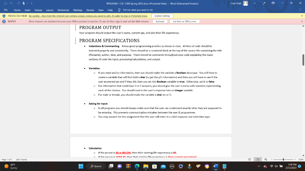 the user seventeen questions in order to calculate and display the user's