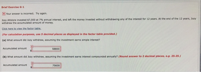  Brief Exercise G-1 x Your answer is incorrect. Try again. Jory