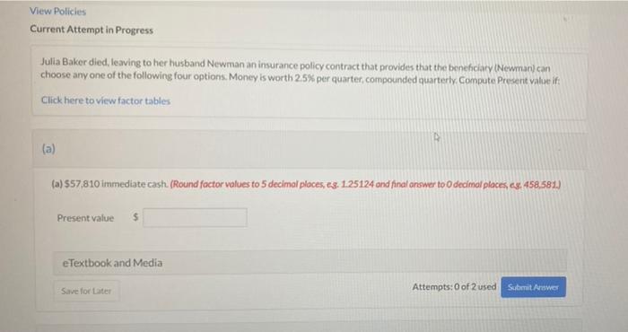  View Policies Current Attempt in Progress Julia Baker died, leaving to