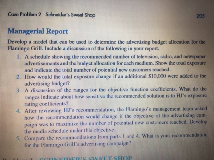  Case Problem 2 Schneidar's Sweot Shop 205 Managerial Report Develop a