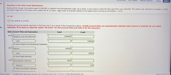  Part B CALCULATOR PULL SCREEN PRINTER VERSION BACK NEXT ES Exercise