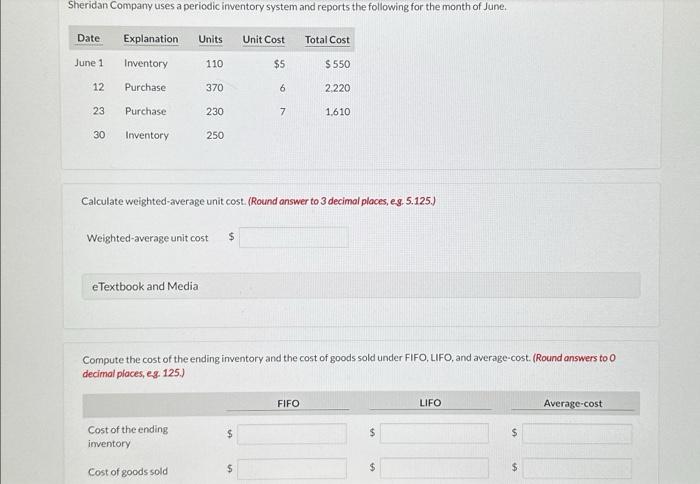  Calculate weighted-average unit cost. (Round answer to 3 decimal places, es.