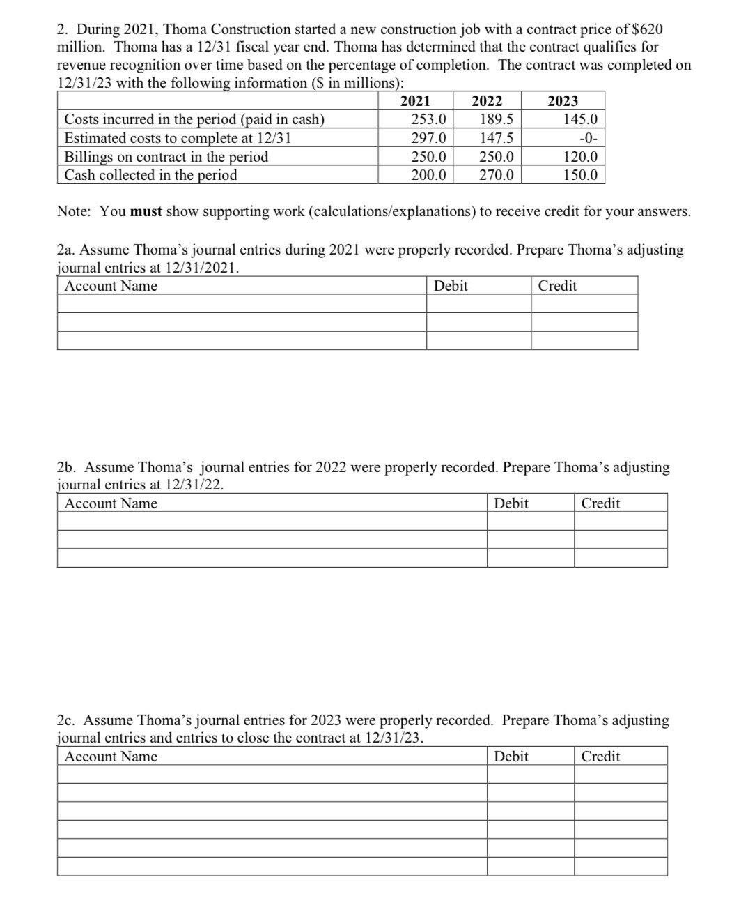  During 2021, Thoma Construction started a new construction job with a