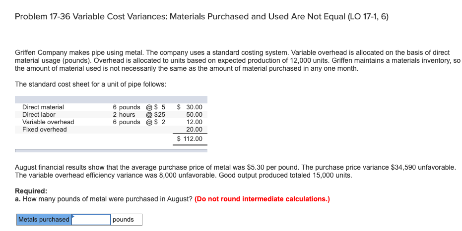Please also explain how you got the numbers, thanks! Problem 17-36 Variable