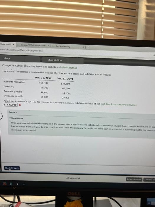  Changes in Current Operating Assets and tiabilities-Indirect Method Mahammed Corporation's comparative
