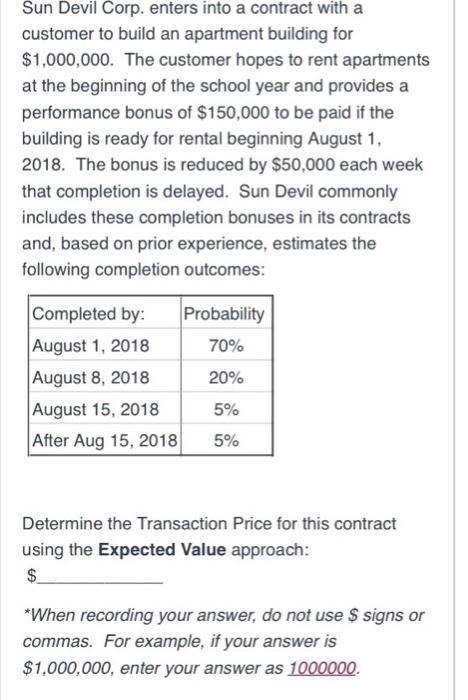  Sun Devil Corp. enters into a contract with a customer to