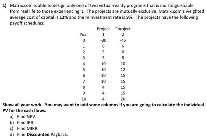  1) Matrix.com is able to design only one of two virtual-reality