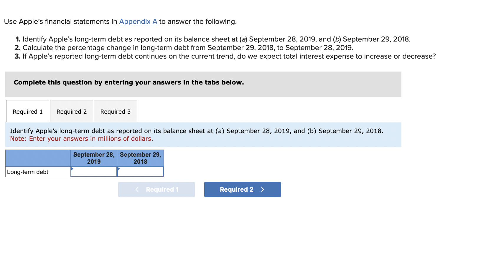 Use Apple's financial statements in Appendix A to answer the following.