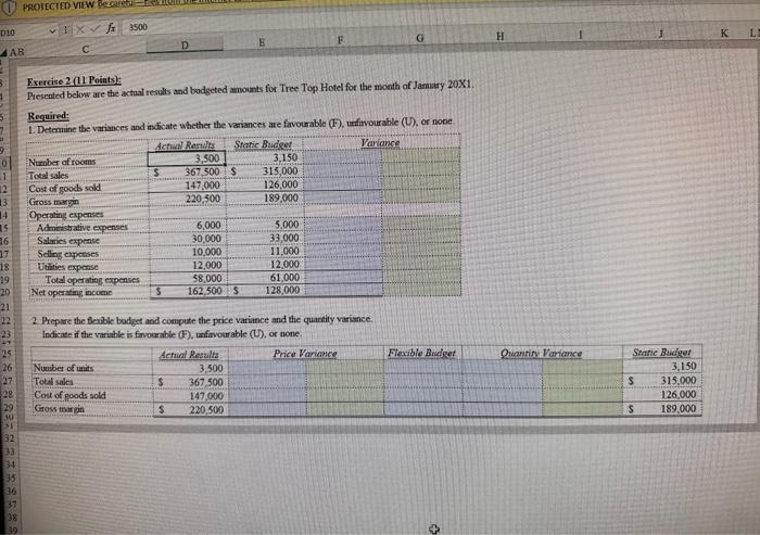 answerr Exercise 2 (11 Points): Presented below are the actual results and
