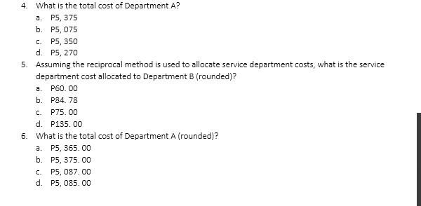 departments (1 and 2) and two operating (producing) departments (A and B).