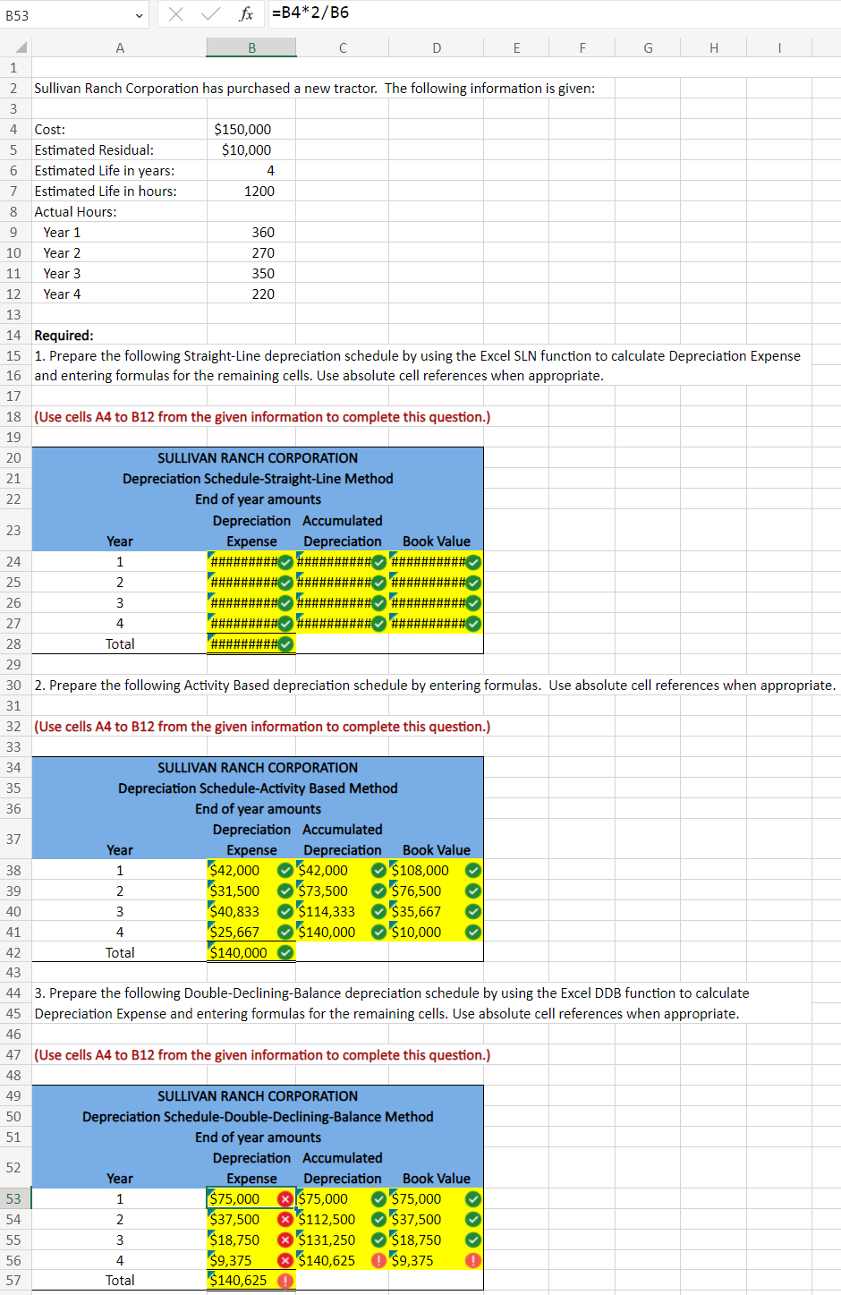  3. Prepare the following Double-Declining-Balance depreciation schedule by using the Excel