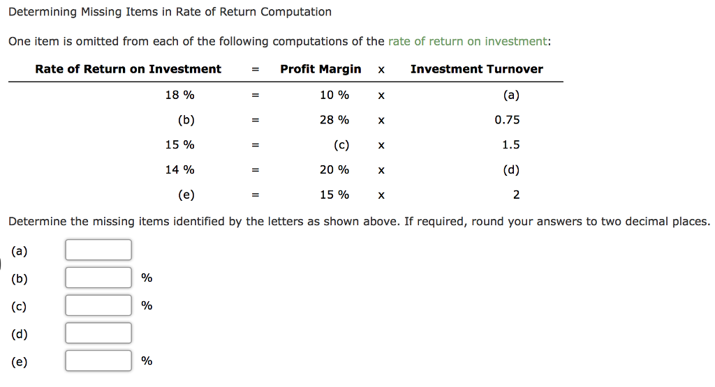 Determining Missing Items in Rate of Return Computation One item is