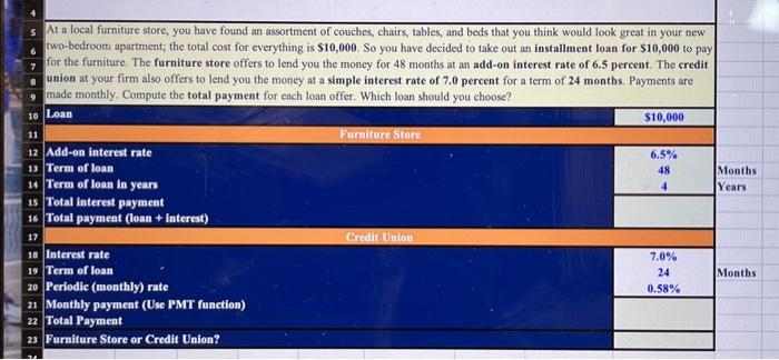 using excel. please help me figure out the blanks. Thank you in