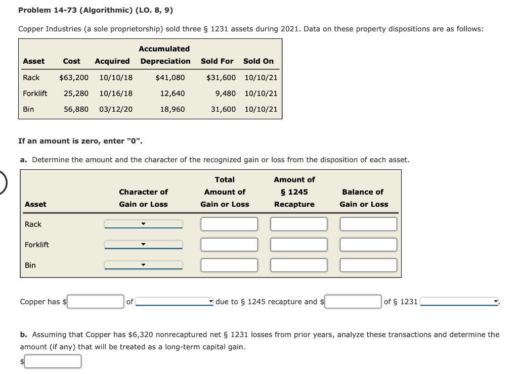  Problem 14-73 (Algorithmic) (LO. 8, 9) Copper Industries (a sole proprietorship)