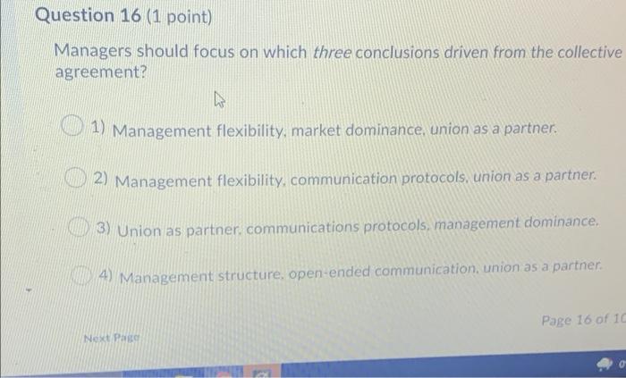  Question 16 (1 point) Managers should focus on which three conclusions