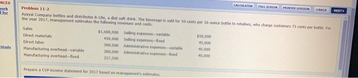  RICES vork CALCULATOR FULL SCREEN PRINTER VERSION #RACK Problem 11-2 Ayayal