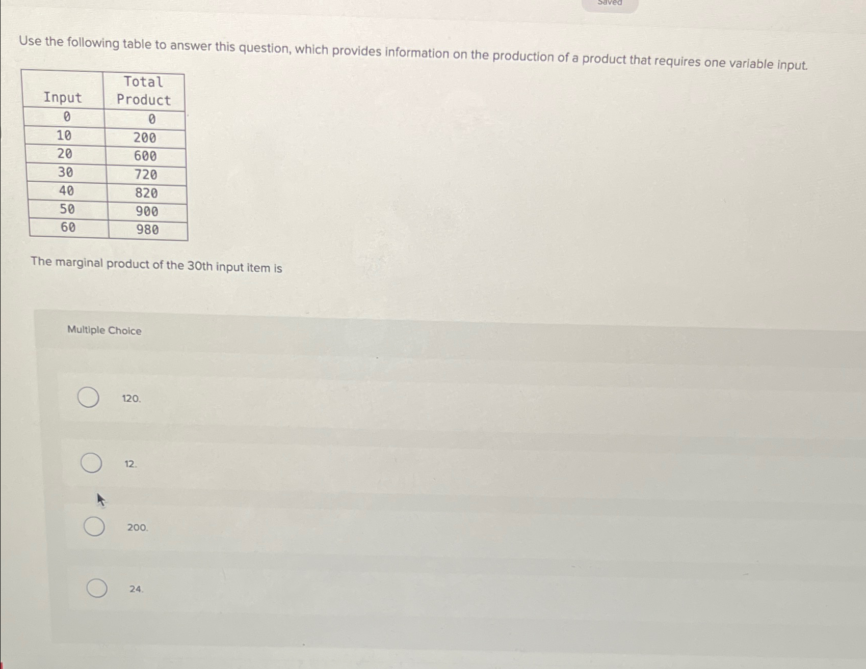  Use the following table to answer this question, which provides information