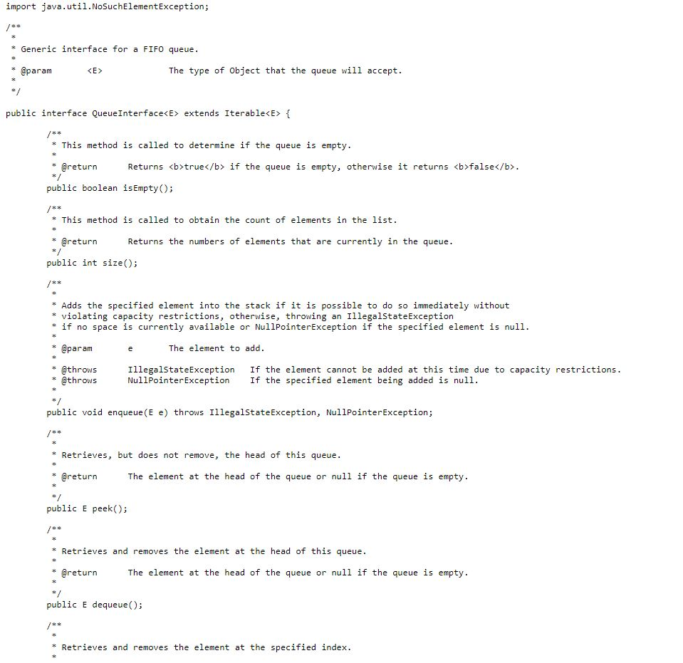 * List.java specifies the interface for a list using Generics and includes