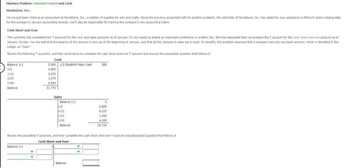 Please help this assignment! Clear information. Mastery Probl emal Control and Cash