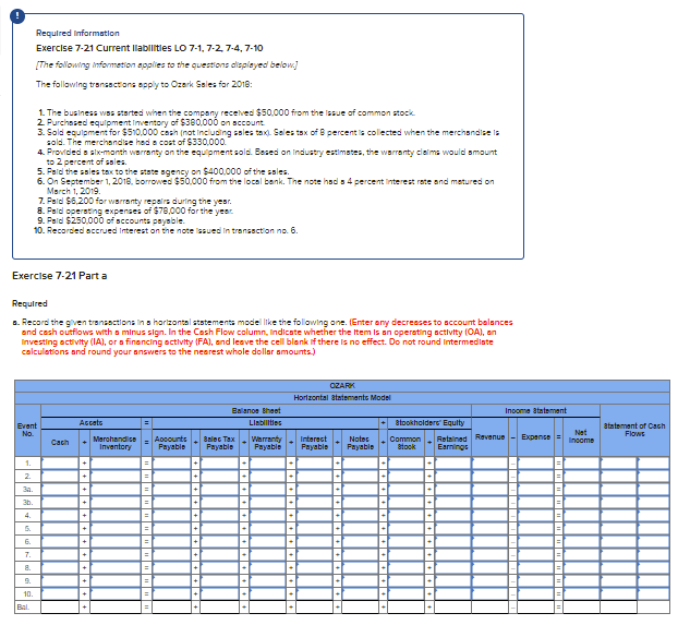 Required information Exercise 7-21 Current Ilabilities LO 7-1,7-2, 7-4, 7-10 [The
