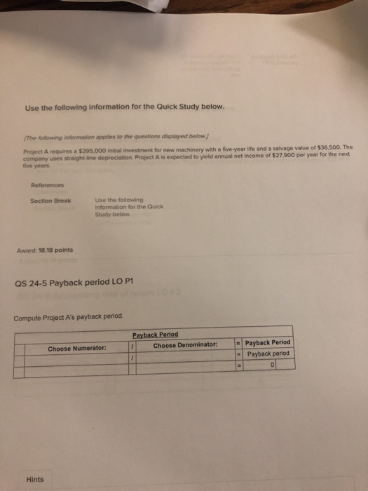  Use the following information for the Quick Study below The folowing