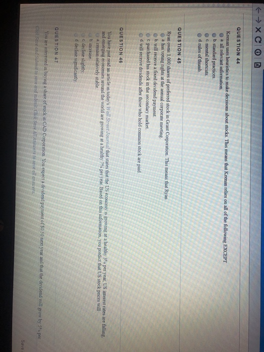  QUESTION 44 O a all relevant O c mental shortcuts QUESTION