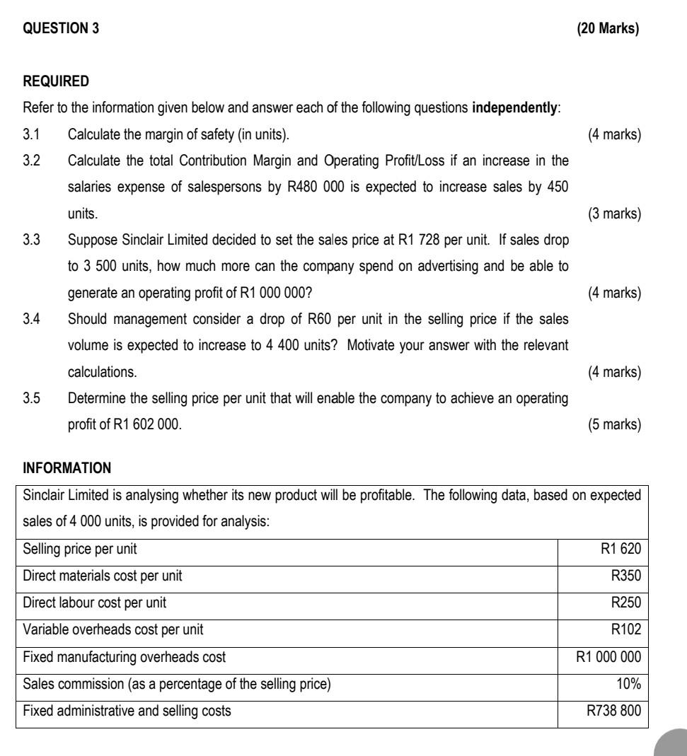 REQUIRED Refer to the information given below and answer each of