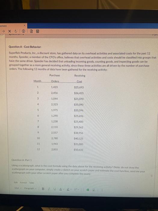  avas Xo 0. 10 PE Question A - Cost Behavior: Super