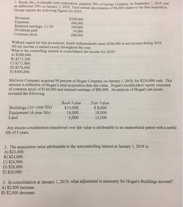  Please indicate correct answer only no explanations 1. K Inc., a