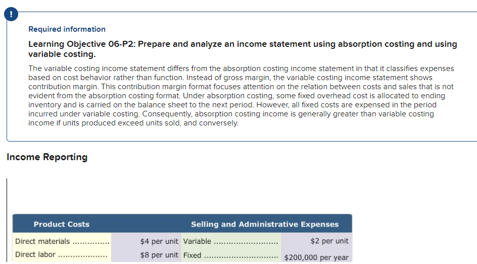  ! Required information Learning Objective 06-P2: Prepare and analyze an income