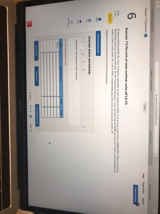 Help Save & Exilt Submit 6 Exercise 7-5 Percent of sales