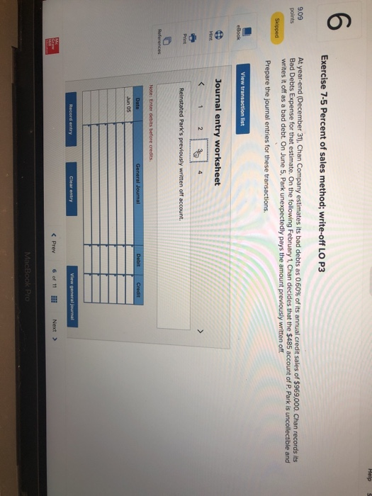 its bad debts as 060% of its annual credit sales of $969,000.