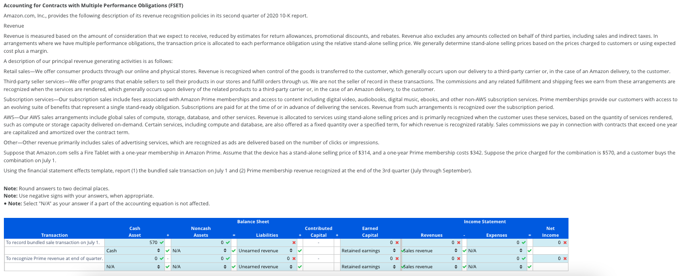  Accounting for Contracts with Multiple Performance Obligations (FSET) Amazon.com, Inc., provides