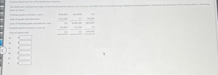  Income Statement for a Manufacturing Comany Two tem rected from each