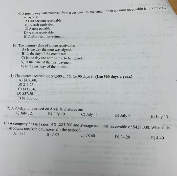  421m 9) A promissory note received from a customer in exchange