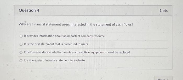  Question 4 Why are financial statement users interested in the statement