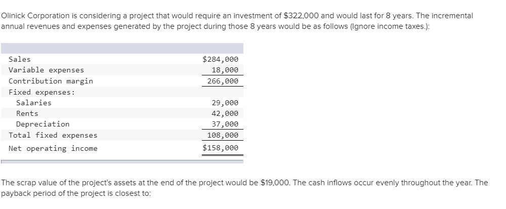 2. Olinick Corporation is considering a project that would require an