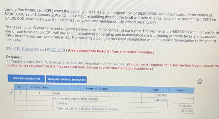  Central Purchasing Ltd. (CPL) owns the building it uses it had